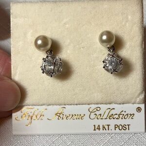 New Fifth Avenue Pearl & Silver Earrings. Lead & Nickel Free. 14kt posts